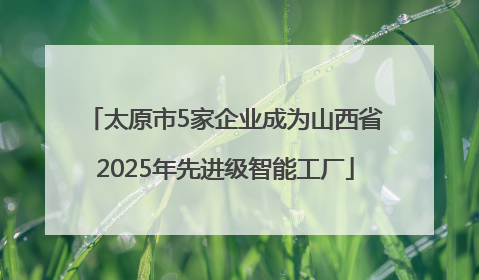 太原市5家企业成为山西省2025年先进级智能工厂